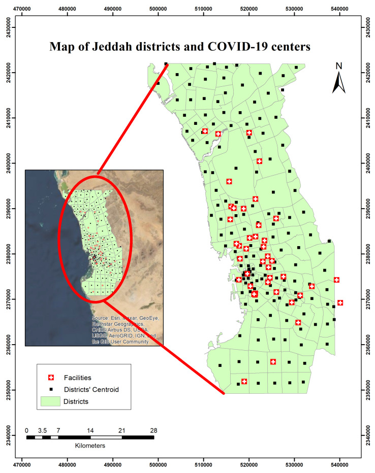 A figure from Location-Allocation Model to Improve the Distribution of COVID-19 Vaccine Centers in Jeddah City, Saudi Arabia
