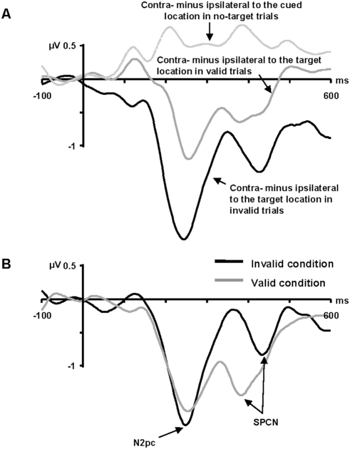 A figure from Express Attentional Re-Engagement but Delayed Entry into Consciousness Following Invalid Spatial Cues in Visual Search ERPs and Cueing RT Effects