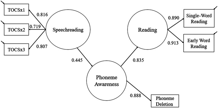 A figure from Speechreading Ability Is Related to Phonological Awareness and Single-Word Reading in Both Deaf and Hearing Children