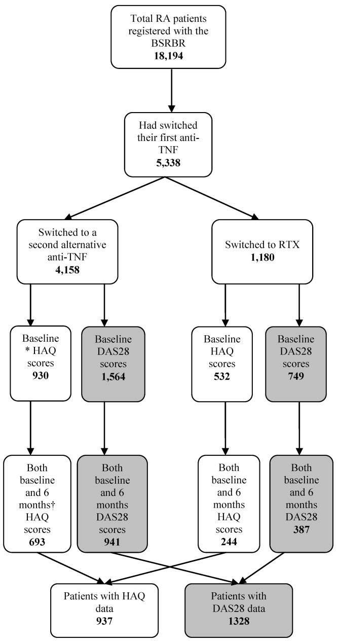 A figure from Rituximab or a second anti–tumor necrosis factor therapy for rheumatoid arthritis patients who have failed their first anti–tumor necrosis factor therapy? Comparative analysis from the British Society for Rheumatology Biologics Register