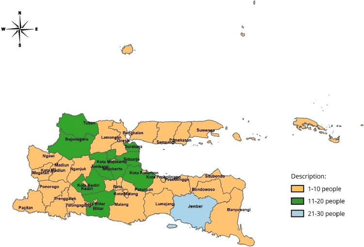 A figure from Geographically weighted generalized poisson regression model with the best kernel function in the case of the number of postpartum maternal mortality in east java
